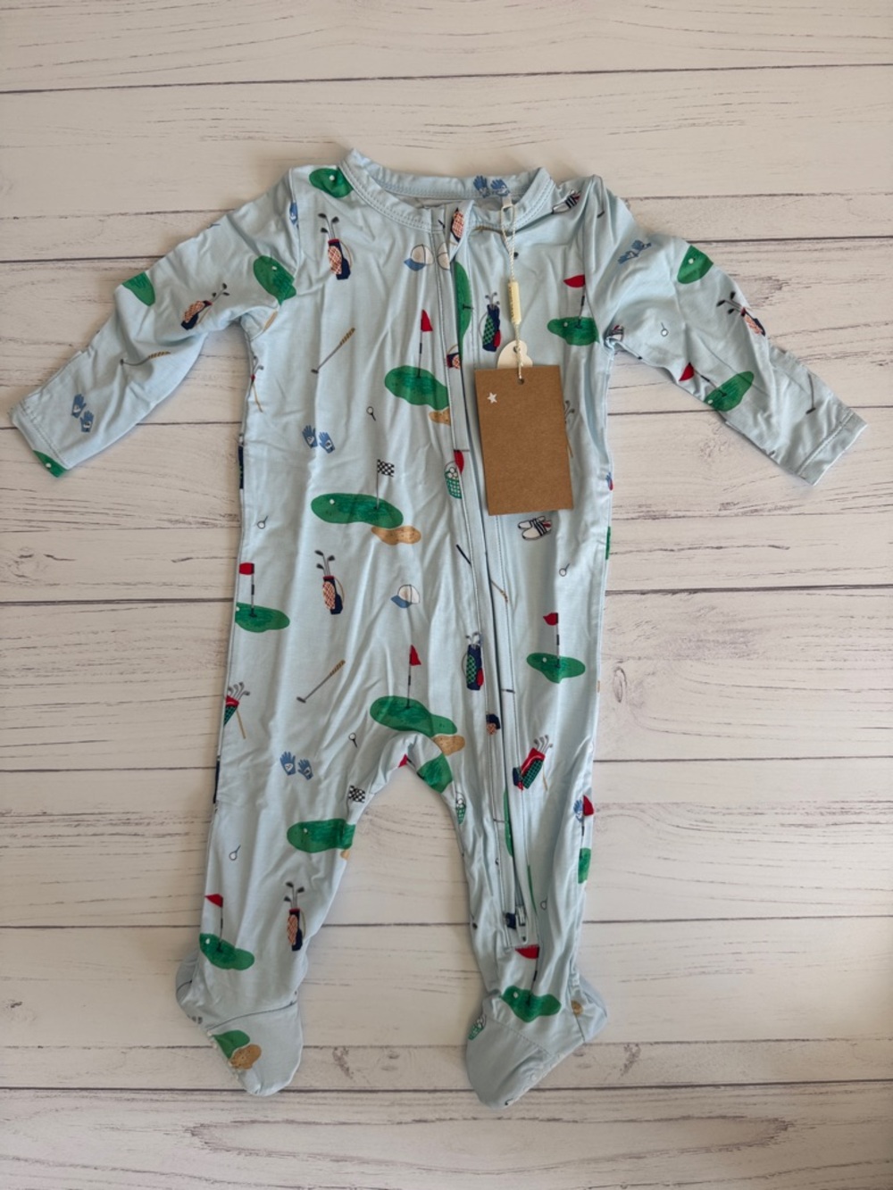 NWT Angel Dear Light Blue Golf Print Footed One-Piece for Kids